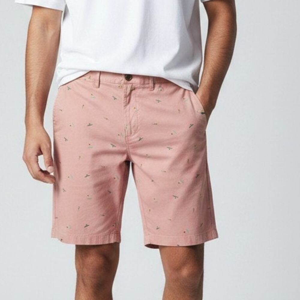 Jachs Pink Surfer Print Stretch Twill Chino Bleecker Shorts Men's Size 32 NWT